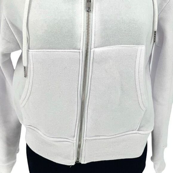 Womens Drawstring‎ Full Zip Up Cropped Hoodie Sweatshirt White Size Small - Picture 2 of 6